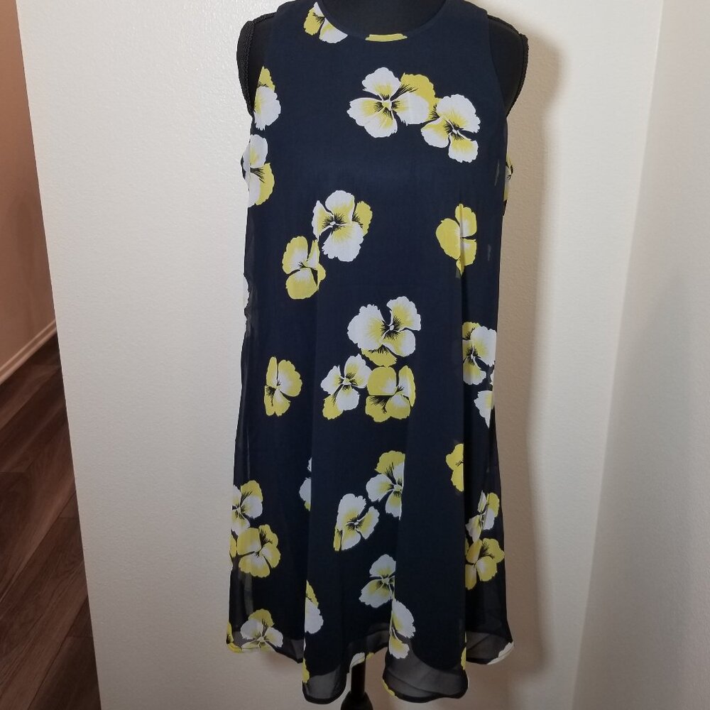 Tommy Hilfiger Womens Sz 4 Navy Sleeveless Floral Chiffon Dress Retro Summer